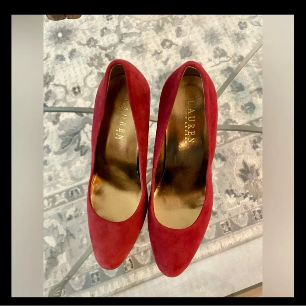 Beautiful Ralph Lauren dark red suede shoes 3 1/2” heel - Picture 3 of 6